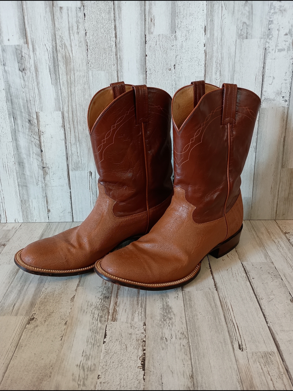 Vtg. Panhandle Slim Exotic Leather Elephant Cowboy Boots Size 11.5 Brown Western